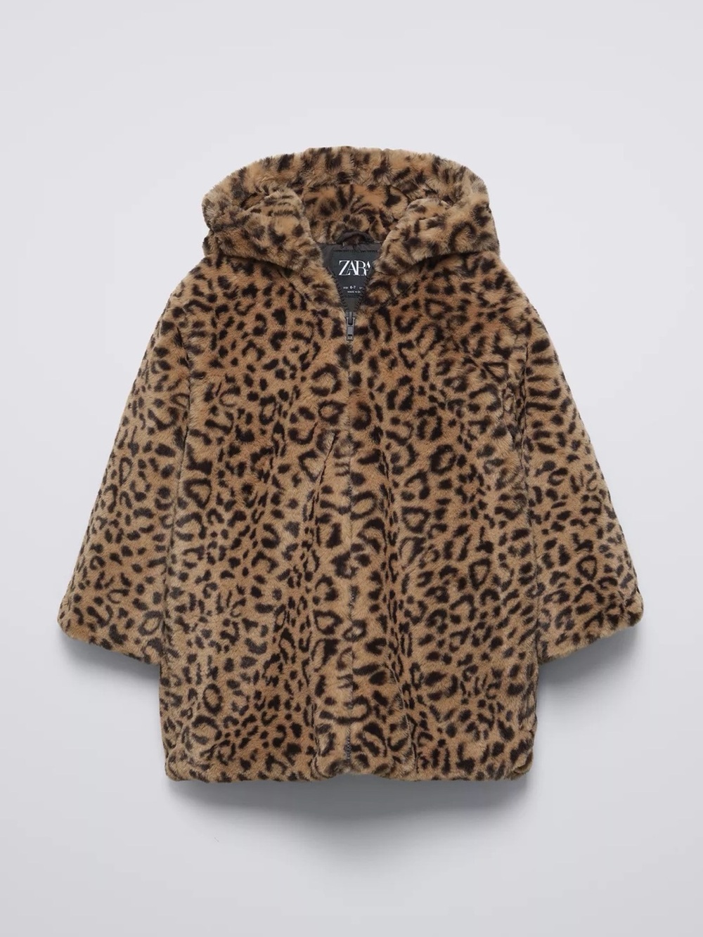Zara Kids Leopard Print Faux Fur Hooded Cape - Brown/Black
